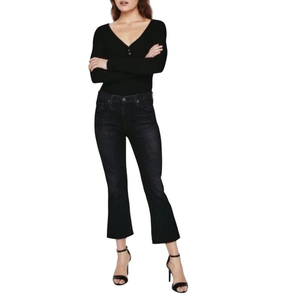 AG Adriano Goldschmied "The Jodi Crop" Black High-Rise Slim Flare Crop Jeans 29R